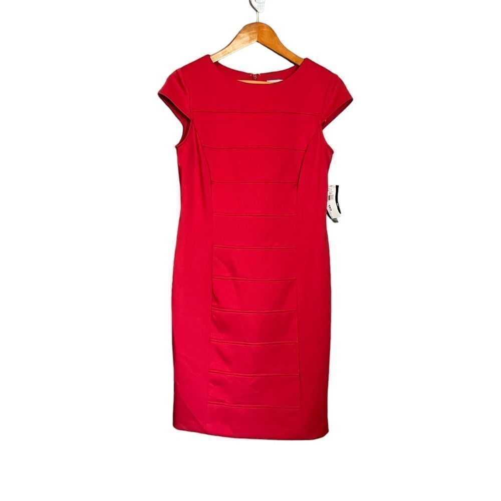 Studio One Red Cap-Sleeve Sheath Dress
